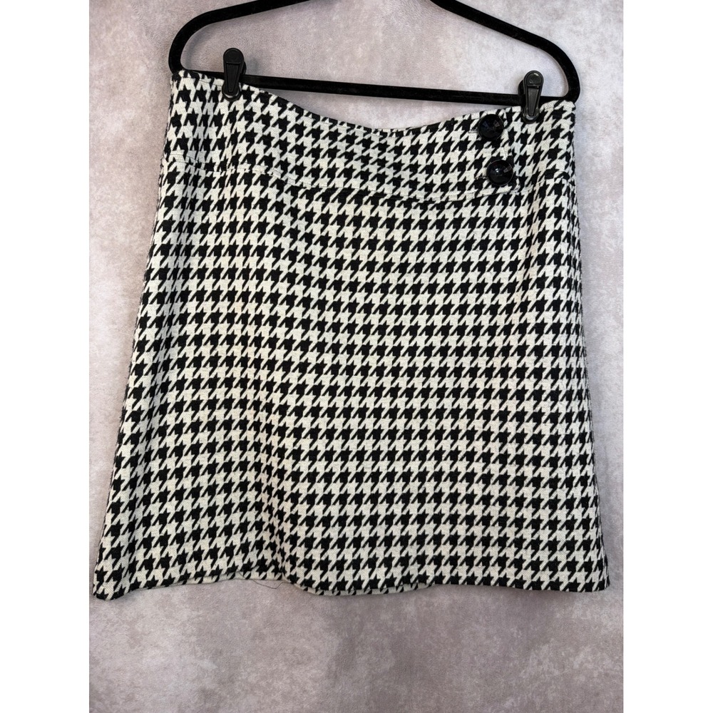 Vintage 90's F.L Malik Black White Houndstooth A Line‎ Skirt Size 12
